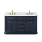 Palace 60 In. Double Sink White Quartz Countertop Vanity in Monarch Blue set