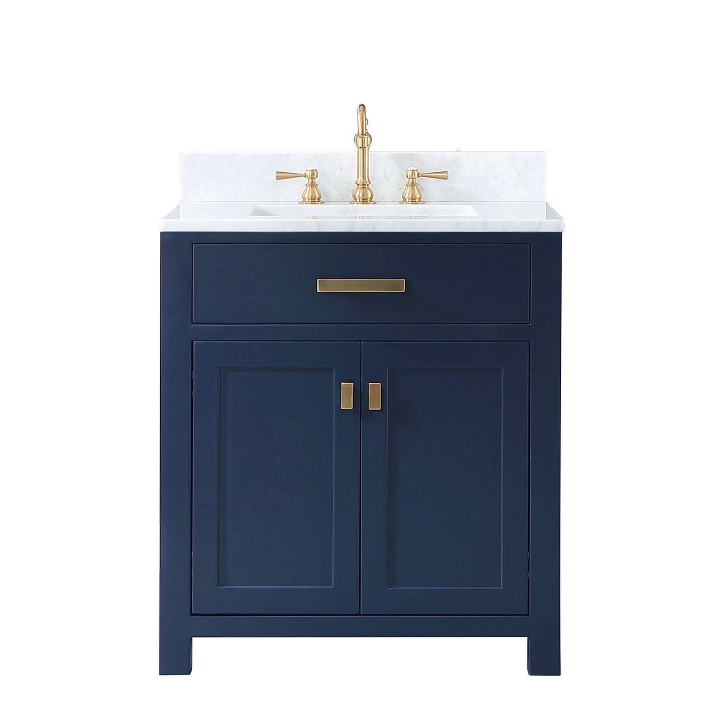 Madison 30-Inch Single Sink Carrara White Marble Vanity In Monarch Blue set