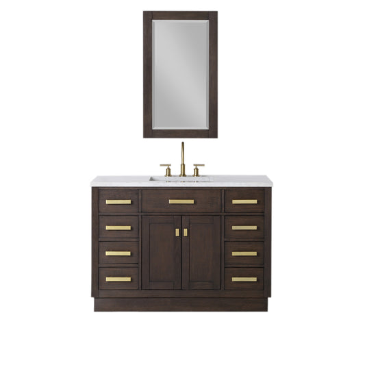 48 In. Single Sink Marble Countertop Vanity Oak with Faucet and Mirror, Chestnut collection