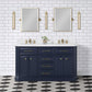 Palace 60 In. Double Sink White Quartz Countertop Vanity in Monarch Blue set
