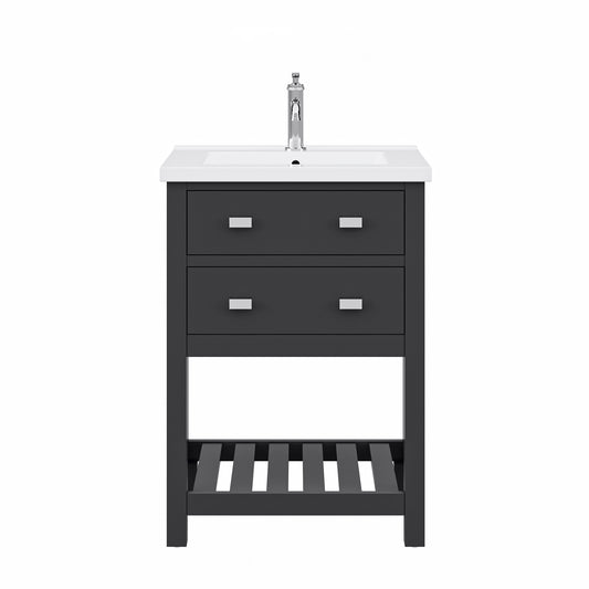 24 Inch MDF Single Bowl Ceramics Top Vanity with U shape Drawer. VIOLA Collection