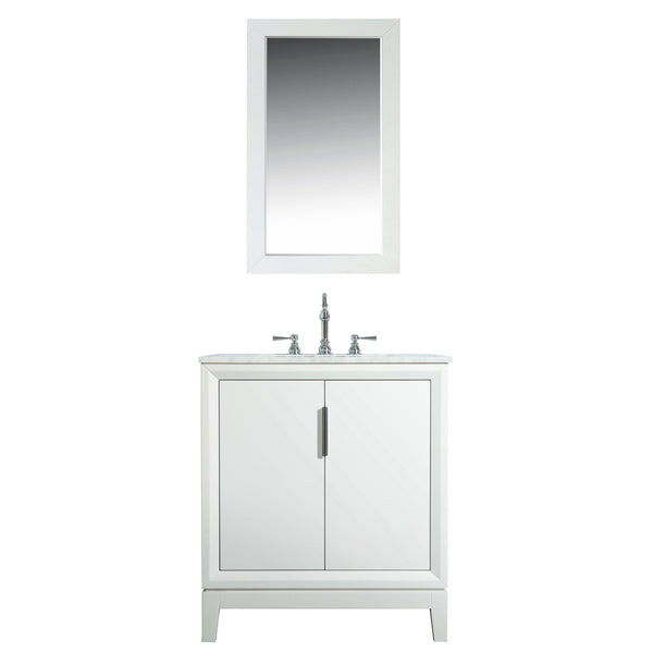 Elizabeth 30-Inch Single Sink Carrara White Marble Vanity In Pure White set