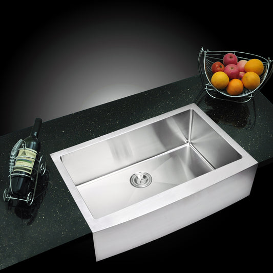 33 Inch X 22 Inch Single Bowl Stainless Steel Kitchen Sink With Drain, Strainer, And Bottom Grid