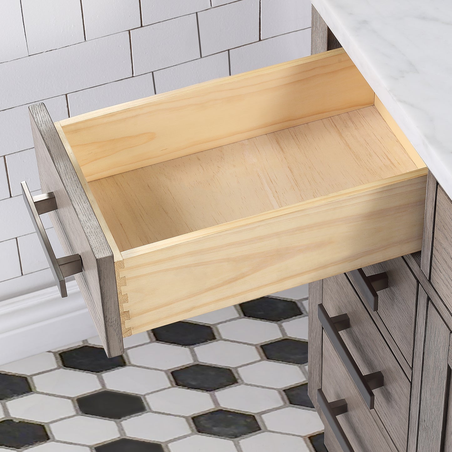 48 In. Single Sink Marble Countertop Vanity Oak with Faucet and Mirror, Chestnut collection