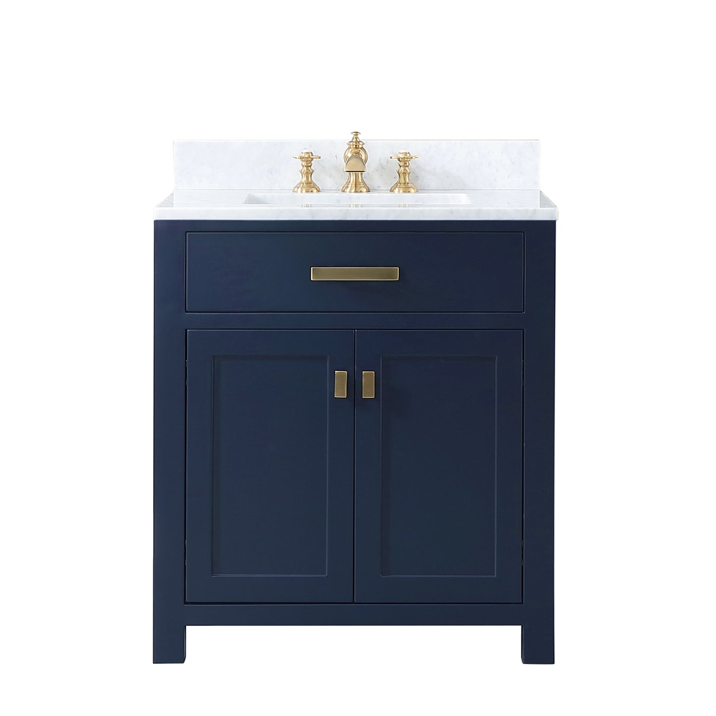 Madison 30-Inch Single Sink Carrara White Marble Vanity In Monarch Blue set