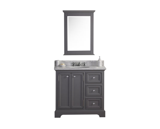 36 Inch Single Sink Carrara Marble Bathroom Vanity set. The Derby Collection