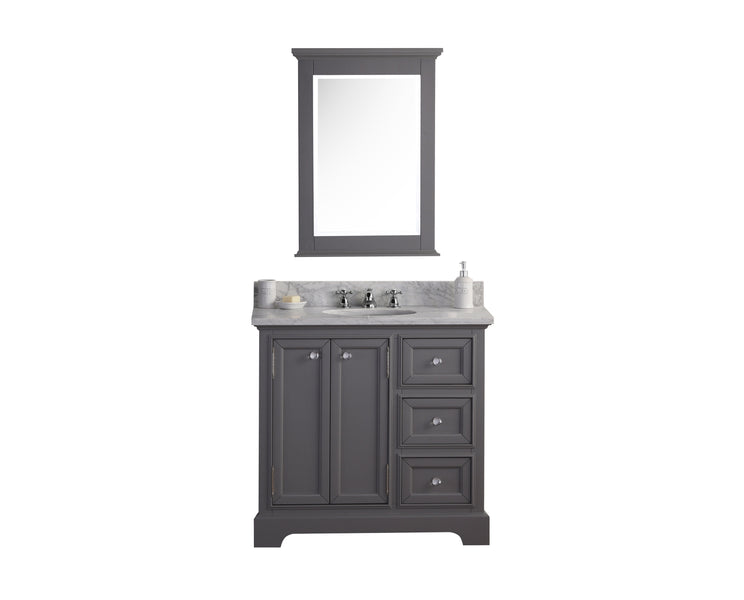 36 Inch Single Sink Carrara Marble Bathroom Vanity set. The Derby Collection