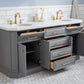 72" Palace Collection Quartz Carrara Bathroom Vanity Set in Satin Gold and Mirrors in Chrome