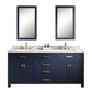 Madison 72-Inch Double Sink Carrara White Marble Vanity In Monarch Blue set