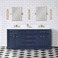 Palace 72 In. Double Sink White Quartz Countertop Vanity in Monarch Blue set