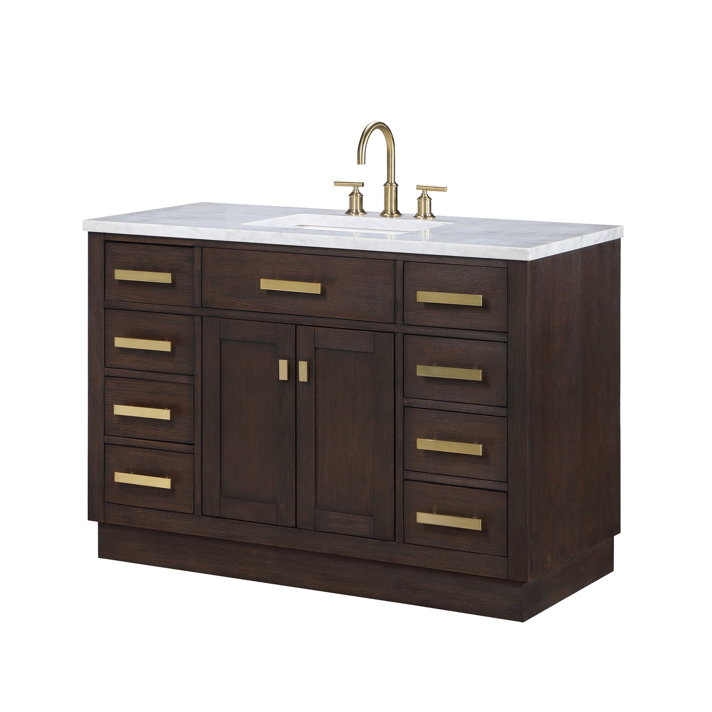 48 In. Single Sink Marble Countertop Vanity Oak with Faucet and Mirror, Chestnut collection