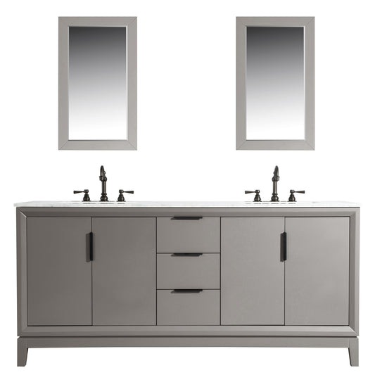 Elizabeth 72-Inch Double Sink Carrara White Marble Vanity In Cashmere Grey set