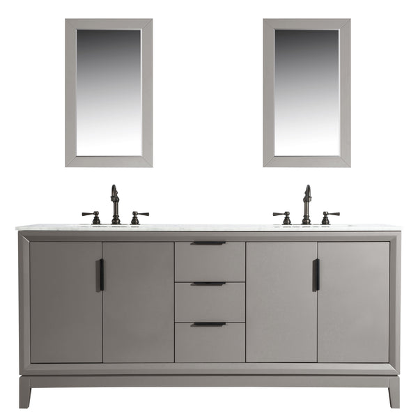 Elizabeth 72-Inch Double Sink Carrara White Marble Vanity In Cashmere Grey set