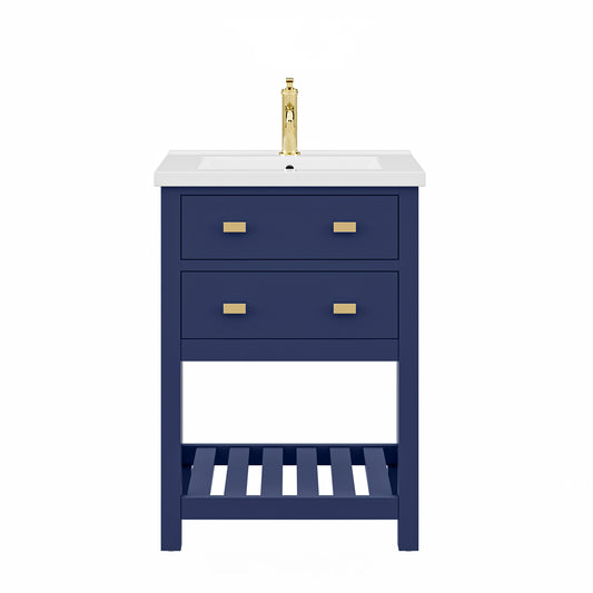 24 Inch MDF Single Bowl Ceramics Top Vanity with U shape Drawer. VIOLA Collection