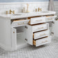 72" Palace Collection Quartz Carrara Bathroom Vanity Set in Satin Gold and Mirrors in Chrome