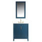 Elizabeth 30-Inch Single Sink Carrara White Marble Vanity In Monarch Blue set