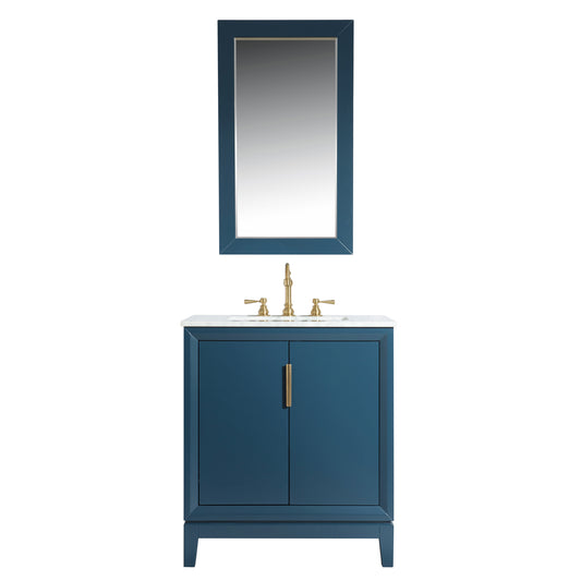 Elizabeth 30-Inch Single Sink Carrara White Marble Vanity In Monarch Blue set