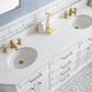 72" Palace Collection Quartz Carrara Bathroom Vanity Set in Satin Gold and Mirrors in Chrome