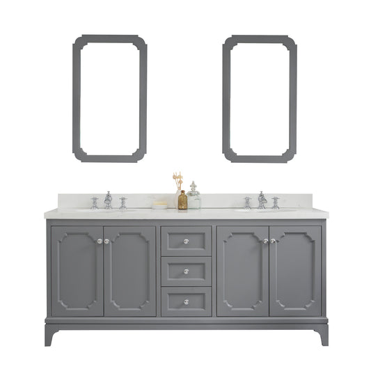 Queen 72-Inch Double Sink Quartz Carrara Vanity In Cashmere Grey set