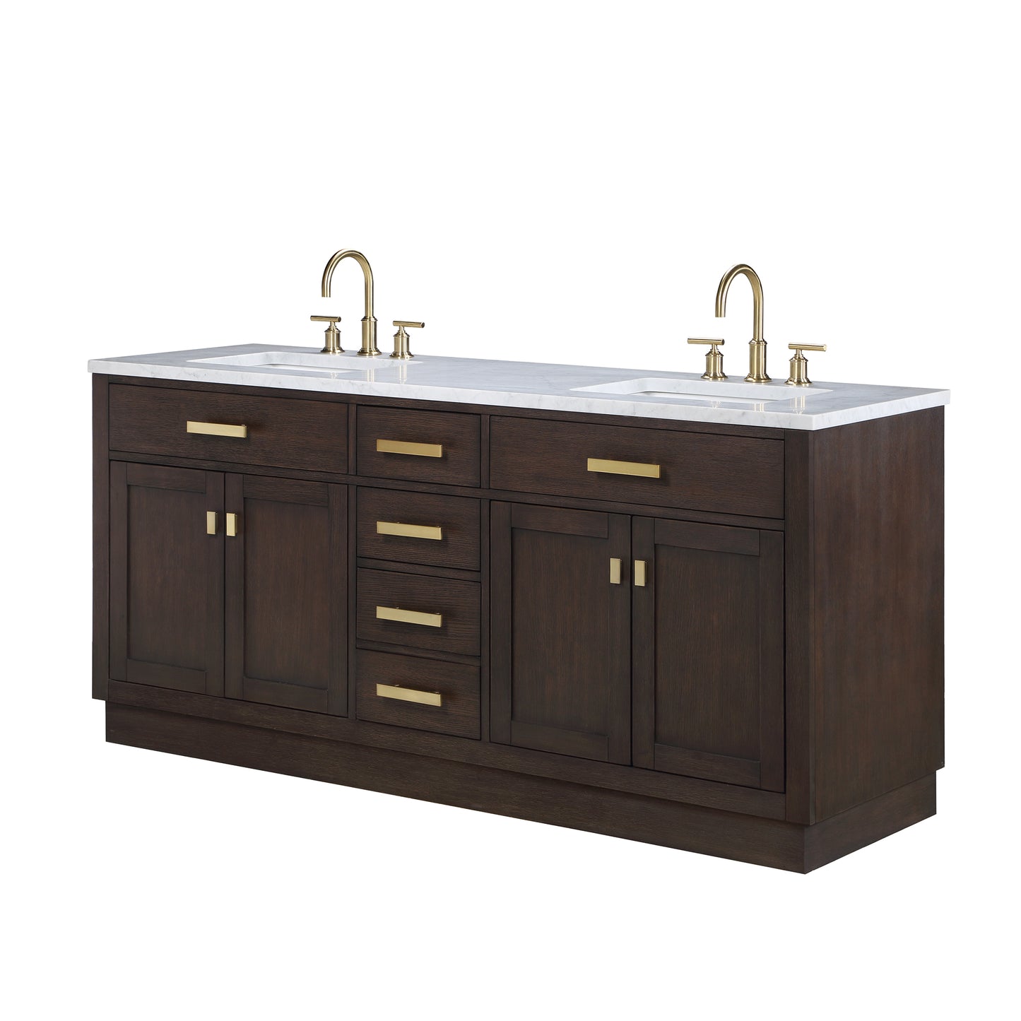 72 In. Double Sink Marble Countertop Vanity Oak with Faucets and Mirrors, Chestnut collection