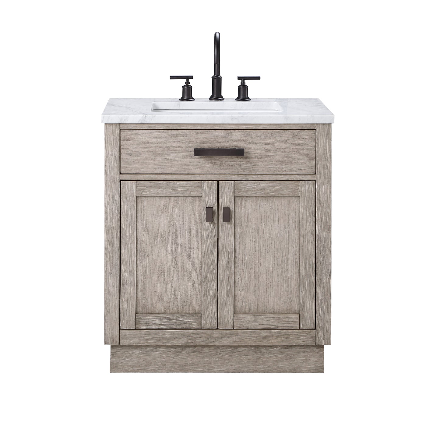 30 In Sink Marble Countertop Vanity, Oak, Faucet and Mirror, Chestnut collection