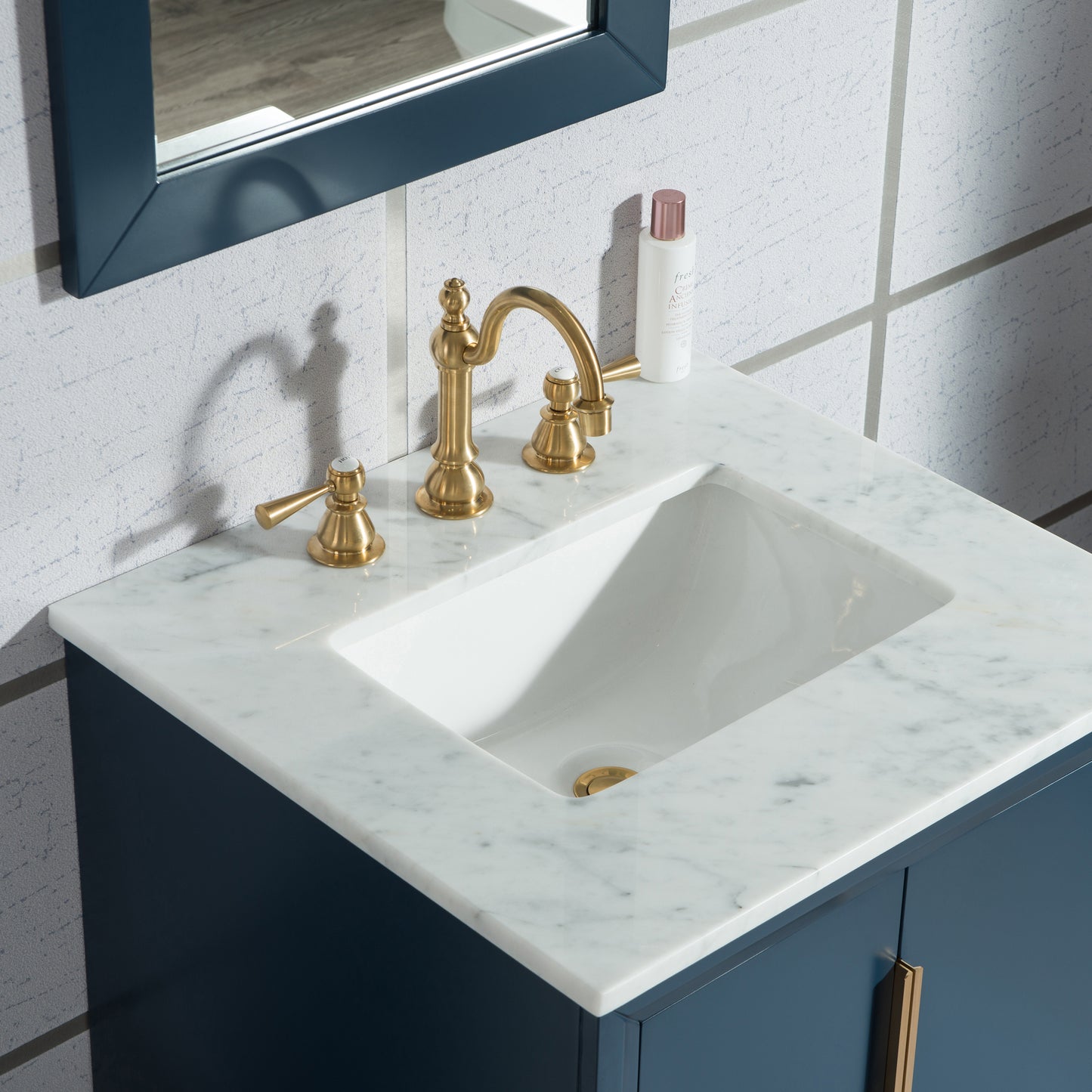 Elizabeth 24-Inch Single Sink Carrara White Marble Vanity In Monarch Blue set