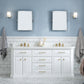 72" Palace Collection Quartz Carrara Bathroom Vanity Set in Satin Gold and Mirrors in Chrome