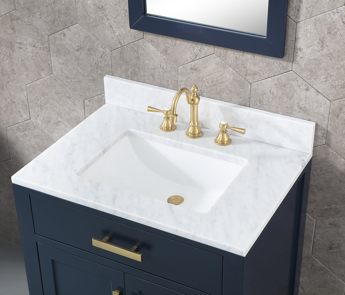 Madison 30-Inch Single Sink Carrara White Marble Vanity In Monarch Blue set