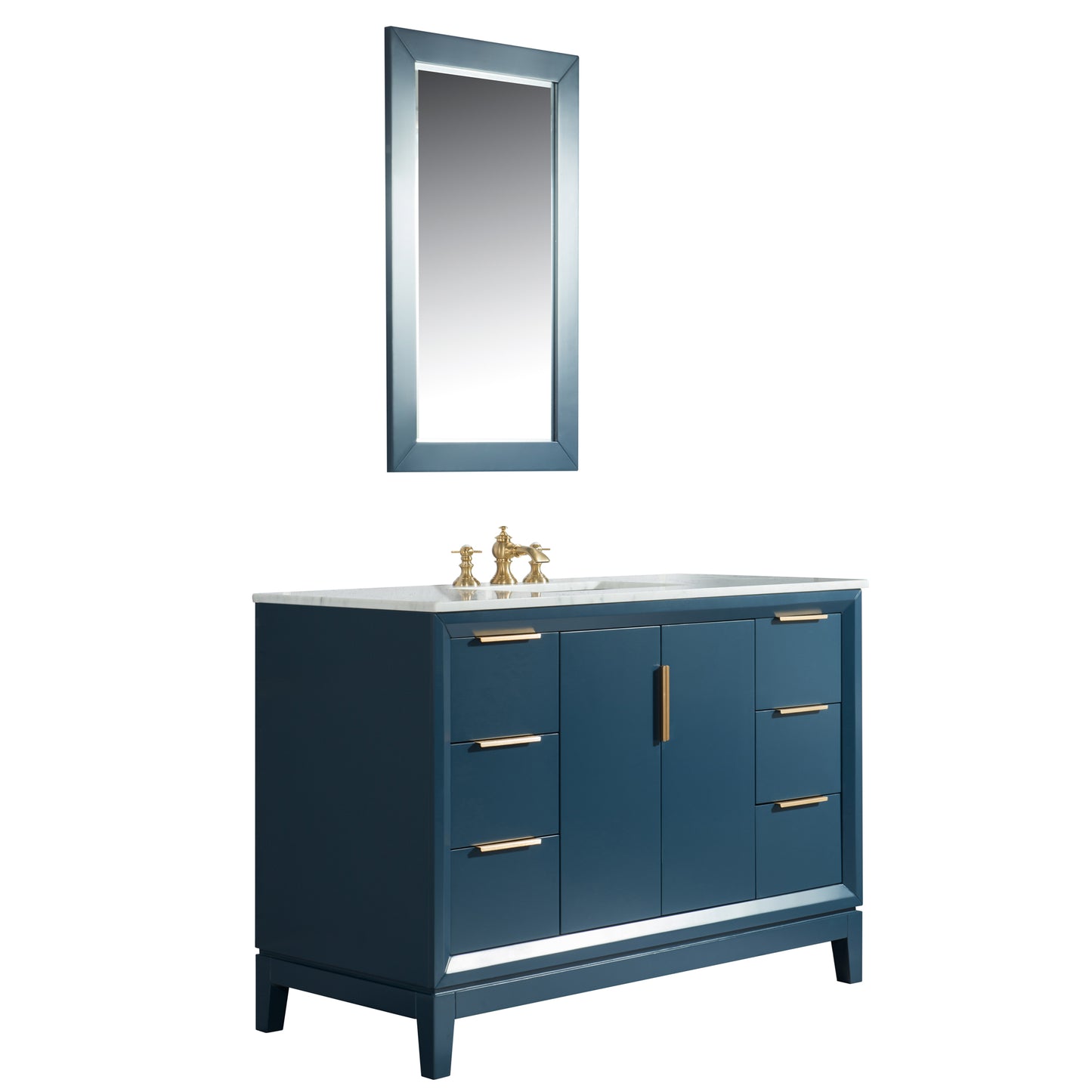 Elizabeth 48-Inch Single Sink Carrara White Marble Vanity In Monarch Blue set