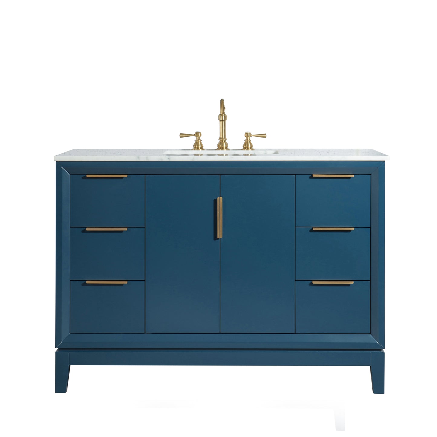 Elizabeth 48-Inch Single Sink Carrara White Marble Vanity In Monarch Blue set
