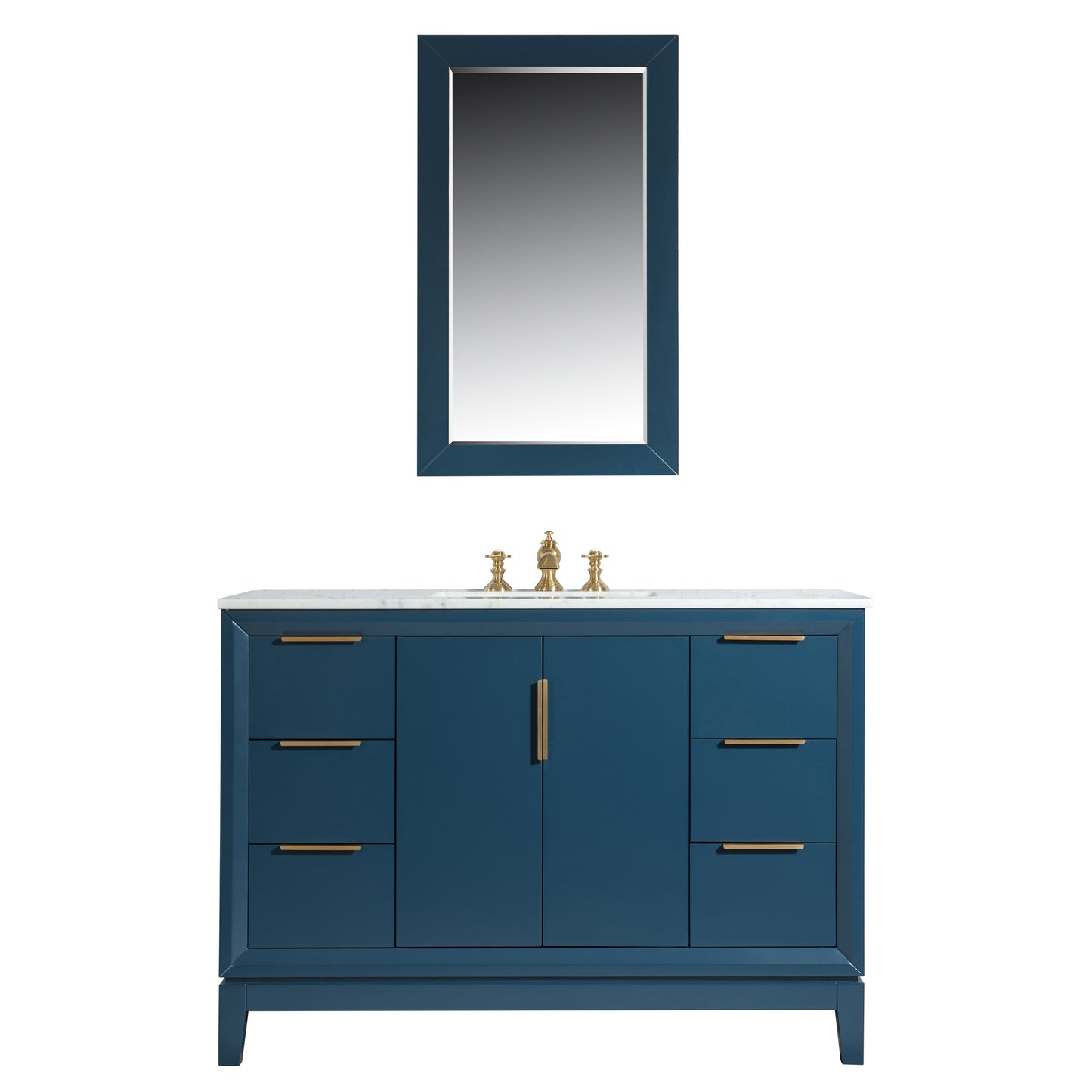 Elizabeth 48-Inch Single Sink Carrara White Marble Vanity In Monarch Blue set