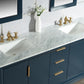 Elizabeth 72-Inch Double Sink Carrara White Marble Vanity In Monarch Blue set