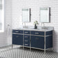 Marquis 72 In. Double Sink Carrara White Marble Countertop Vanity in Monarch Blue set