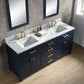Madison 72-Inch Double Sink Carrara White Marble Vanity In Monarch Blue set
