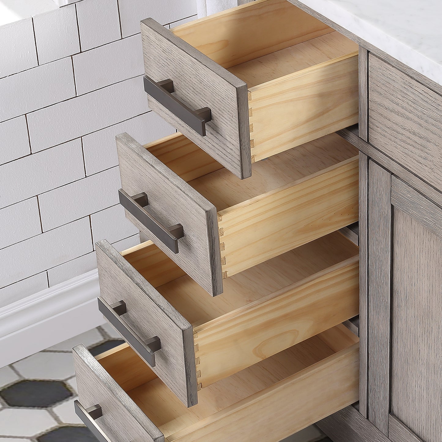 48 In. Single Sink Marble Countertop Vanity Oak with Faucet and Mirror, Chestnut collection
