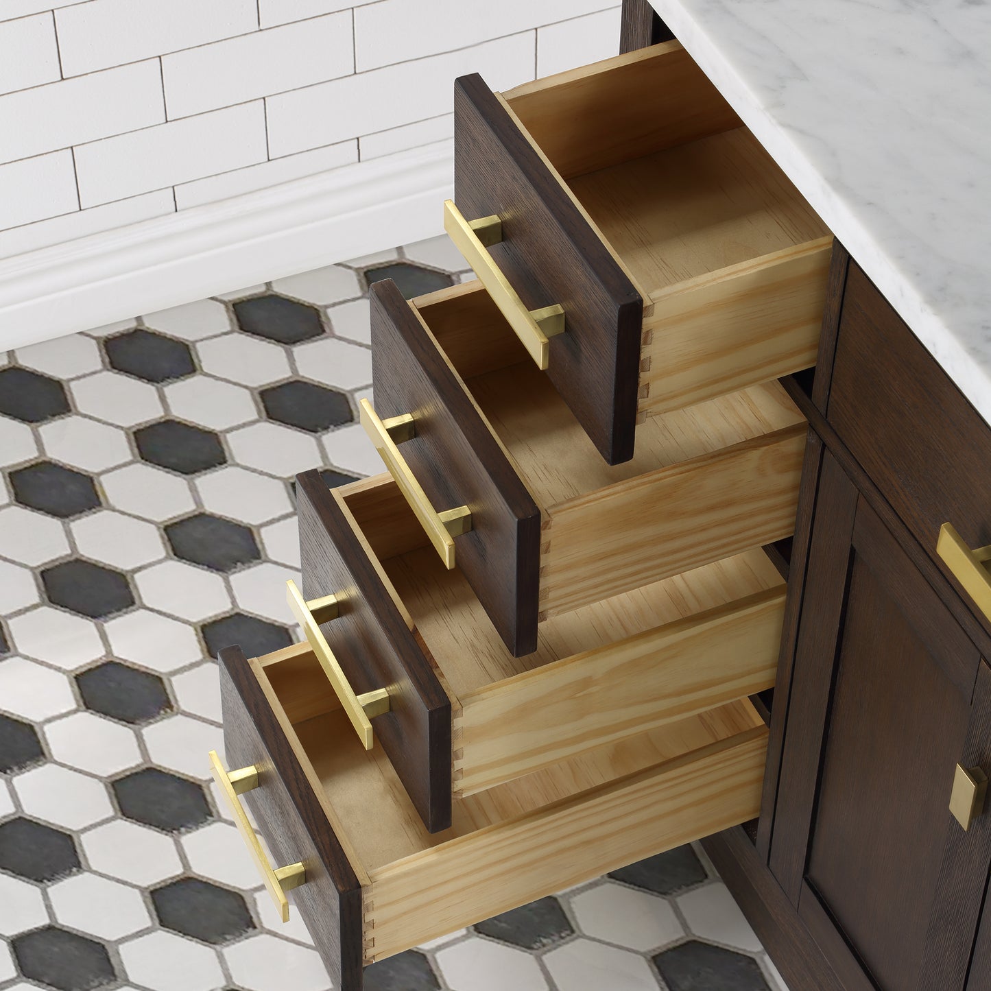 48 In. Single Sink Marble Countertop Vanity Oak with Faucet and Mirror, Chestnut collection