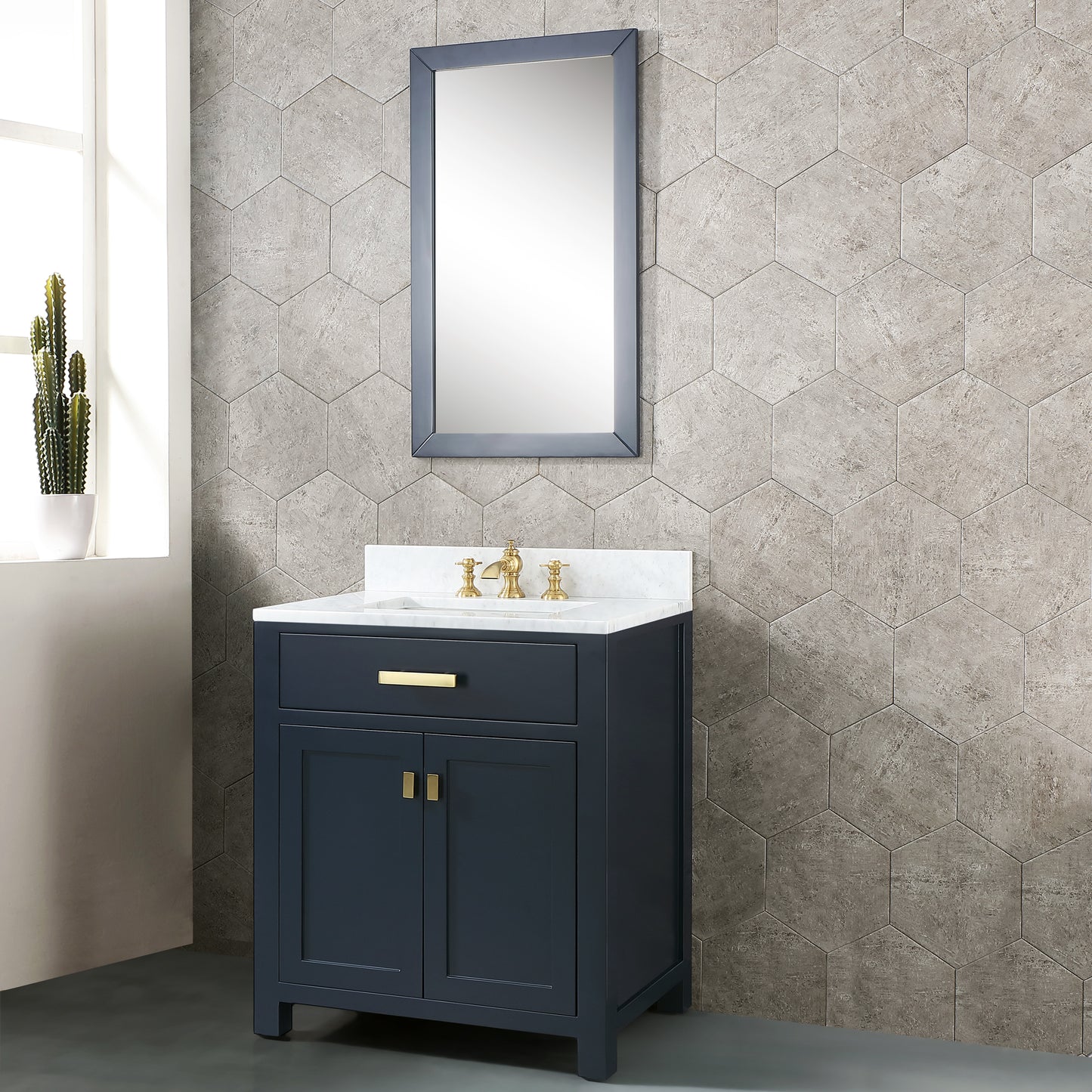 Madison 30-Inch Single Sink Carrara White Marble Vanity In Monarch Blue set