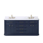 Palace 72 In. Double Sink White Quartz Countertop Vanity in Monarch Blue set