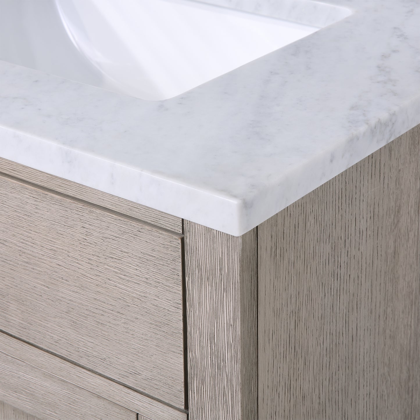 30 In Sink Marble Countertop Vanity, Oak, Faucet and Mirror, Chestnut collection