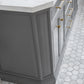 72" Palace Collection Quartz Carrara Bathroom Vanity Set in Satin Gold and Mirrors in Chrome