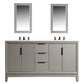 Elizabeth 60-Inch Double Sink Carrara White Marble Vanity In Cashmere Grey set