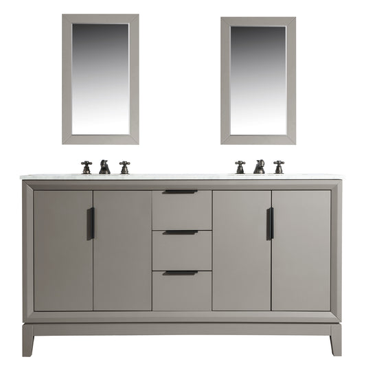 Elizabeth 60-Inch Double Sink Carrara White Marble Vanity In Cashmere Grey set