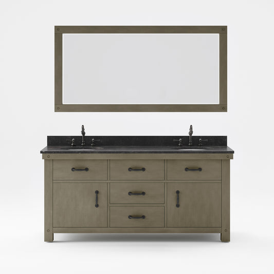 72 Inch Grizzle Grey Double Sink Bathroom Vanity sets With Blue Limestone CounterTop. ABERDEEN Collection