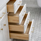 72" Palace Collection Quartz Carrara Bathroom Vanity Set in Satin Gold and Mirrors in Chrome