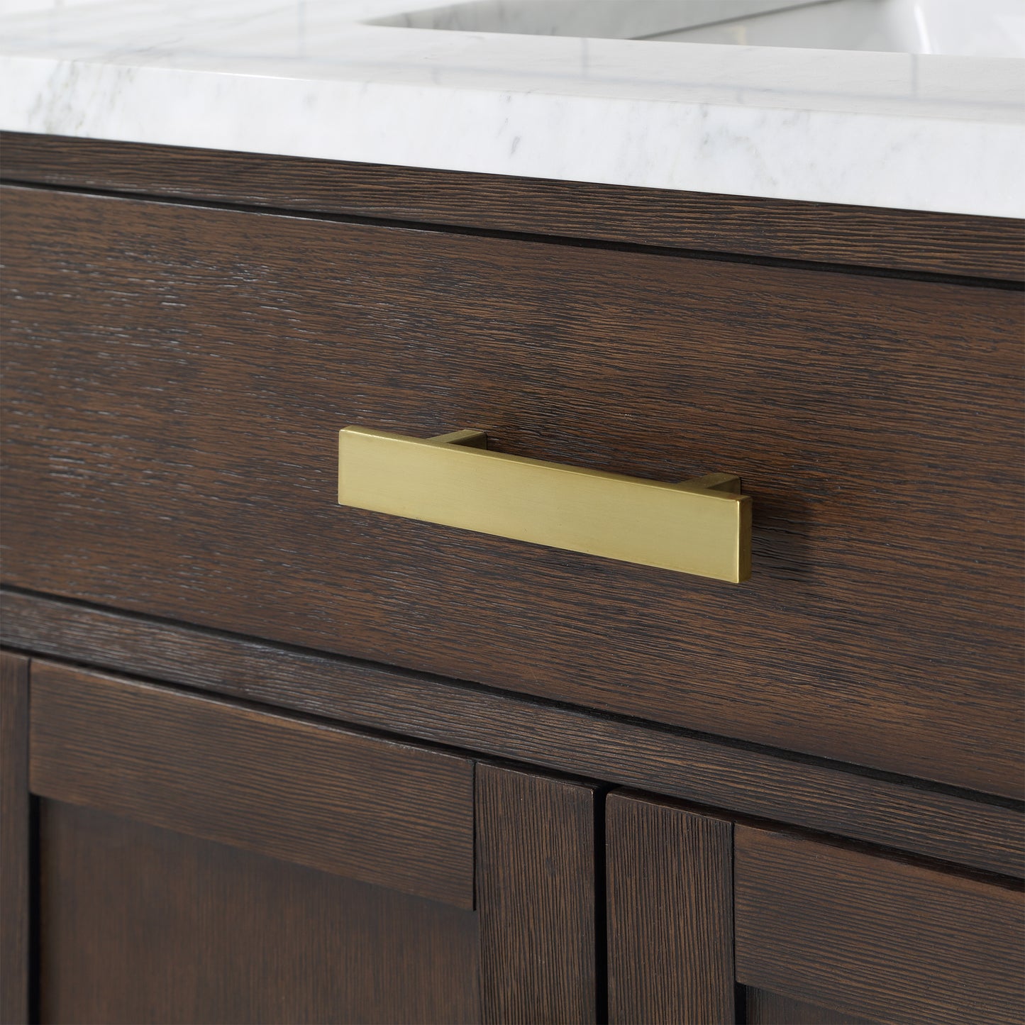 30 In Sink Marble Countertop Vanity, Oak, Faucet and Mirror, Chestnut collection
