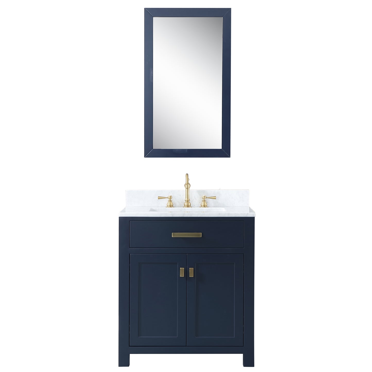 Madison 30-Inch Single Sink Carrara White Marble Vanity In Monarch Blue set