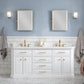 72" Palace Collection Quartz Carrara Bathroom Vanity Set in Satin Gold and Mirrors in Chrome