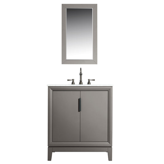 Elizabeth 30-Inch Single Sink Carrara White Marble Vanity In Cashmere Grey set