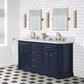 Palace 60 In. Double Sink White Quartz Countertop Vanity in Monarch Blue set