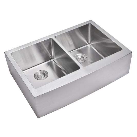 33 Inch X 22 50/50 Double Bowl Stainless Steel Kitchen Sink With Drains, Strainers, And Bottom Grids